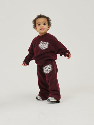 KIDS MONOGRAM EMBLEM FLUFFY KNIT JOGGERS - BURGUNDY
