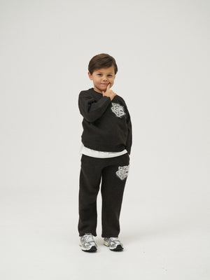 KIDS MONOGRAM EMBLEM FLUFFY KNIT JOGGERS - BROWN