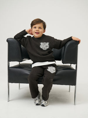 JUNIOR MONOGRAM EMBLEM FLUFFY KNIT JOGGERS - BROWN