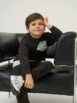 JUNIOR MONOGRAM FLUFFY KNIT CREW - BROWN