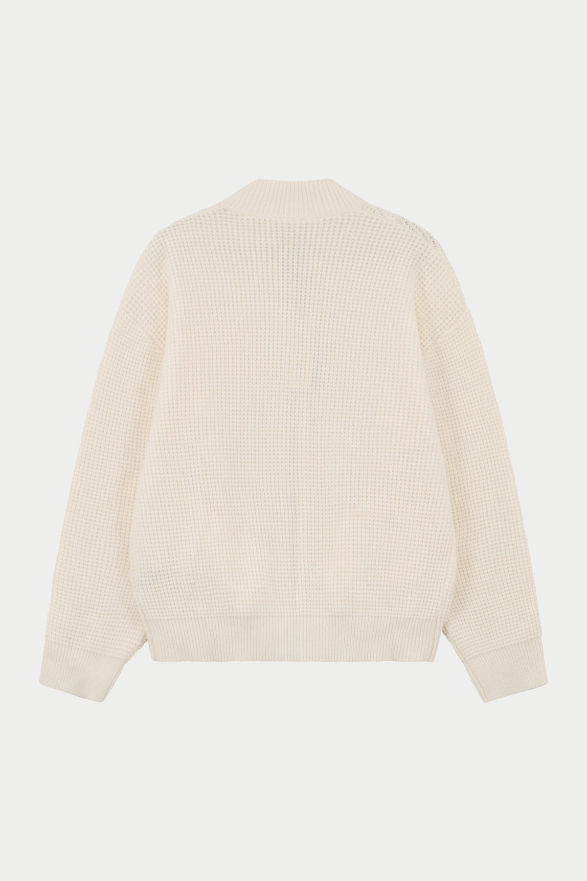 WAFFLE KNIT FUNNEL NECK ZIP THROUGH - WHITE