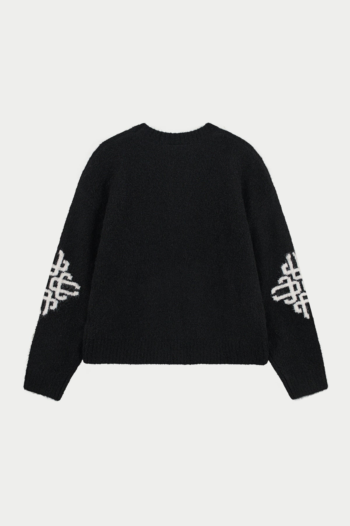 BRUSHED EMBLEM SLEEVE KNITTED CREW - BLACK