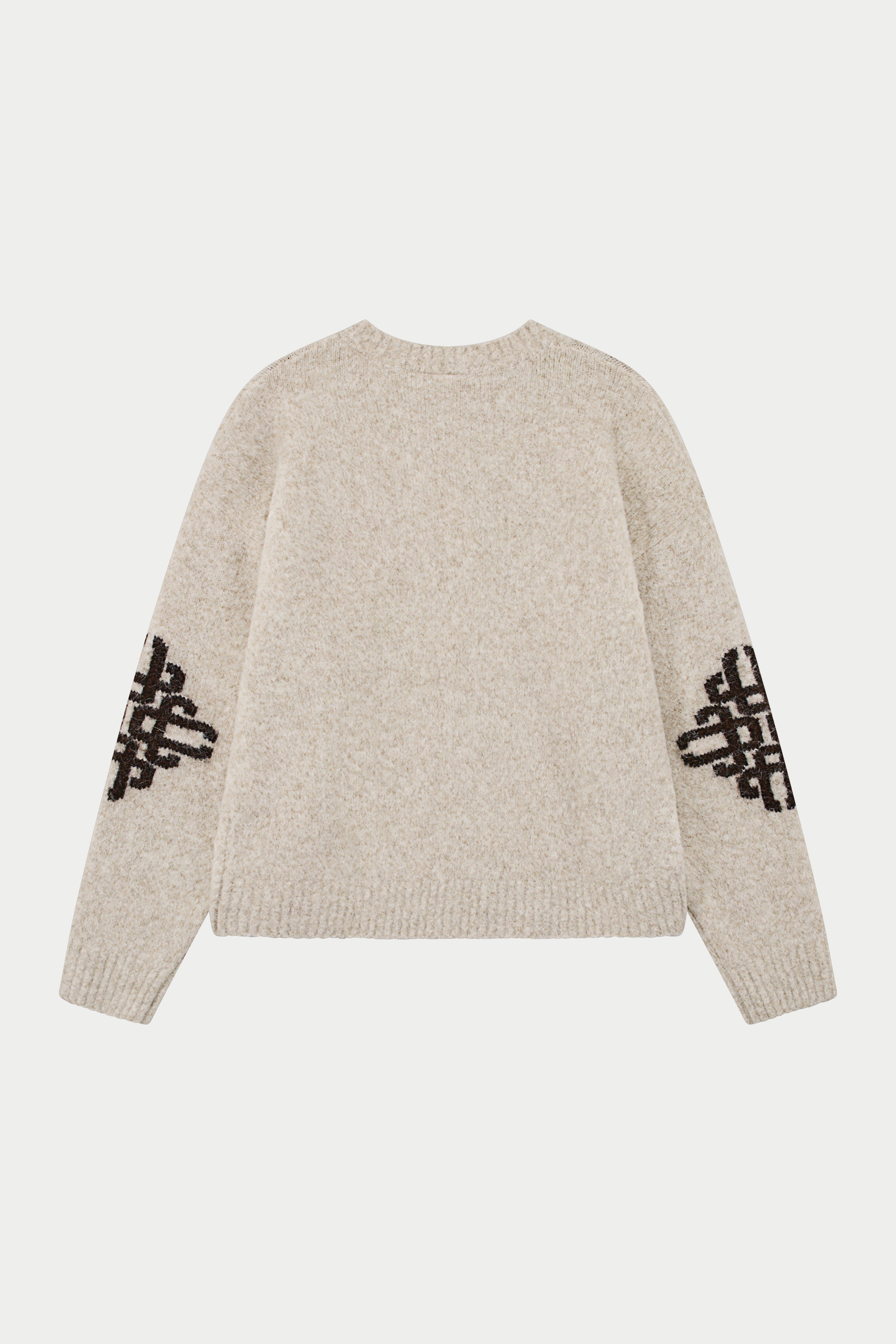 BRUSHED EMBLEM SLEEVE KNITTED CREW - BEIGE