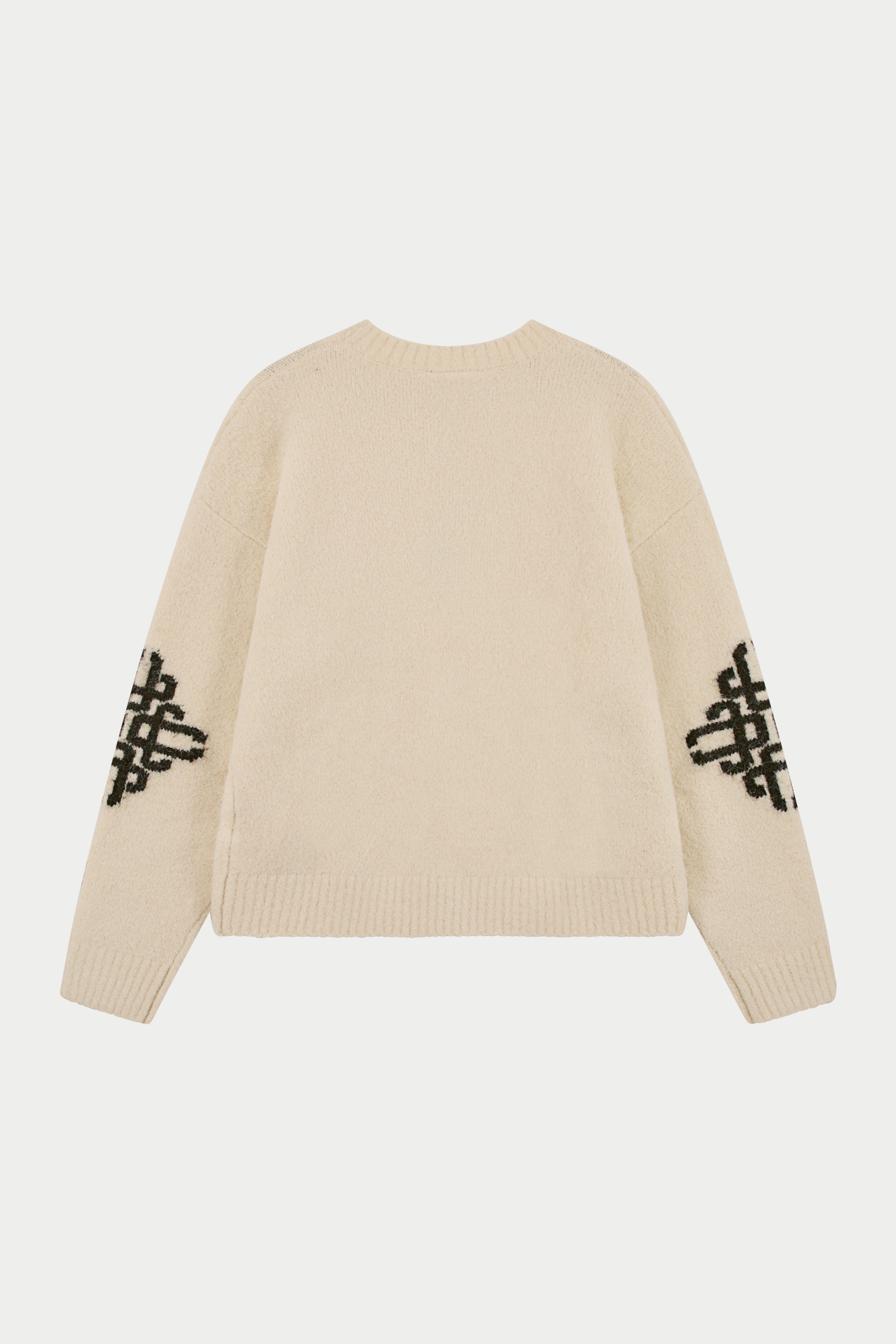 BRUSHED EMBLEM SLEEVE KNITTED CREW - OFF WHITE