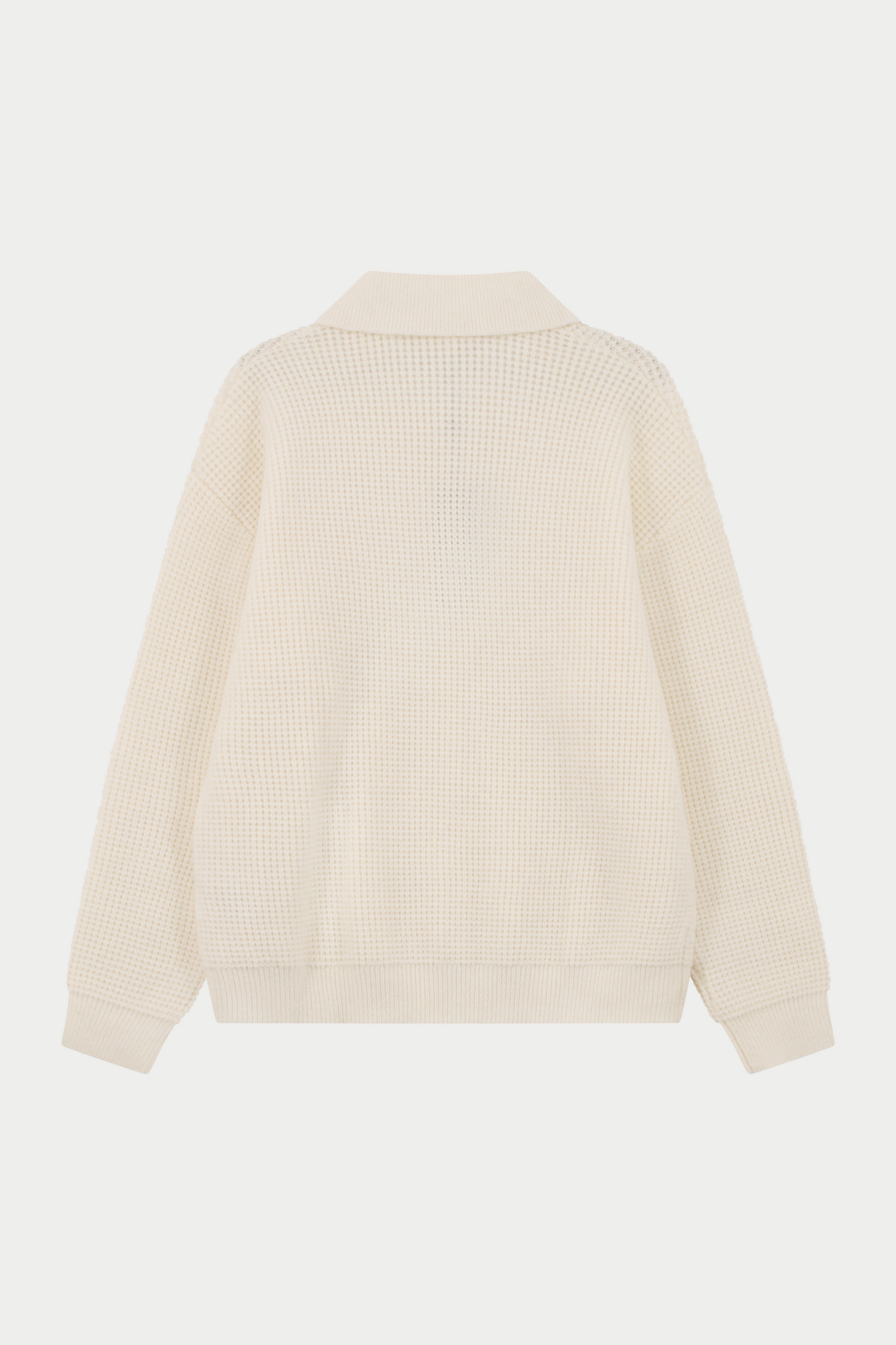 WAFFLE KNIT LONG SLEEVE POLO - WHITE