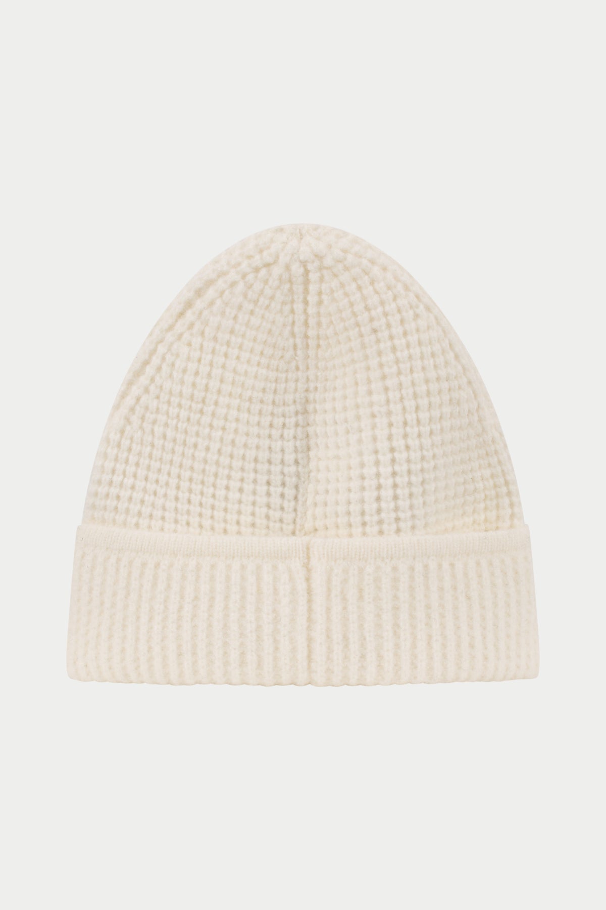 WAFFLE KNIT EMBLEM BEANIE - WHITE