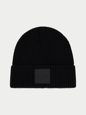 RIBBED EMBLEM BEANIE - BLACK