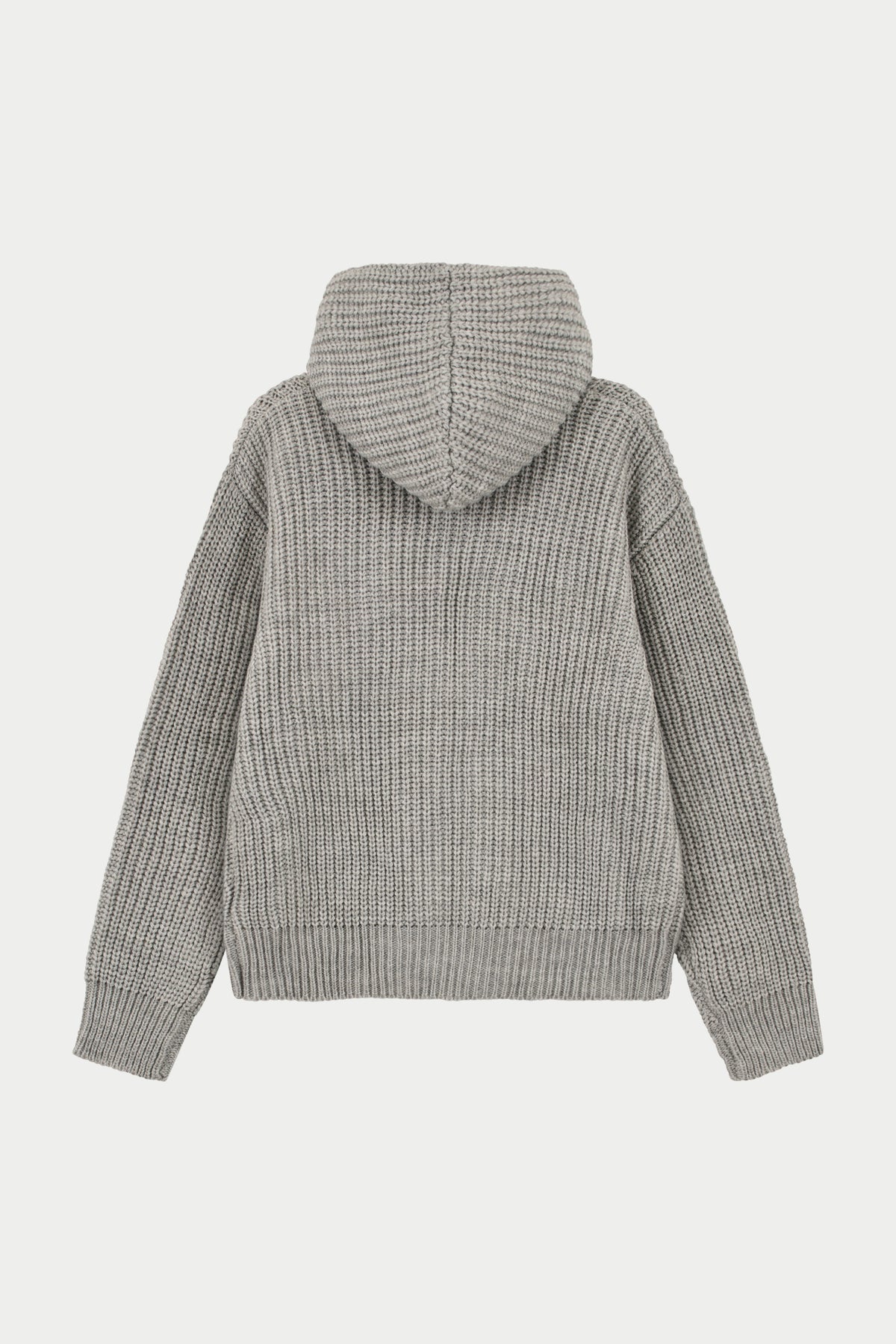 HEAVY RIB KNITTED ZIP THROUGH HOODIE - GREY MARL