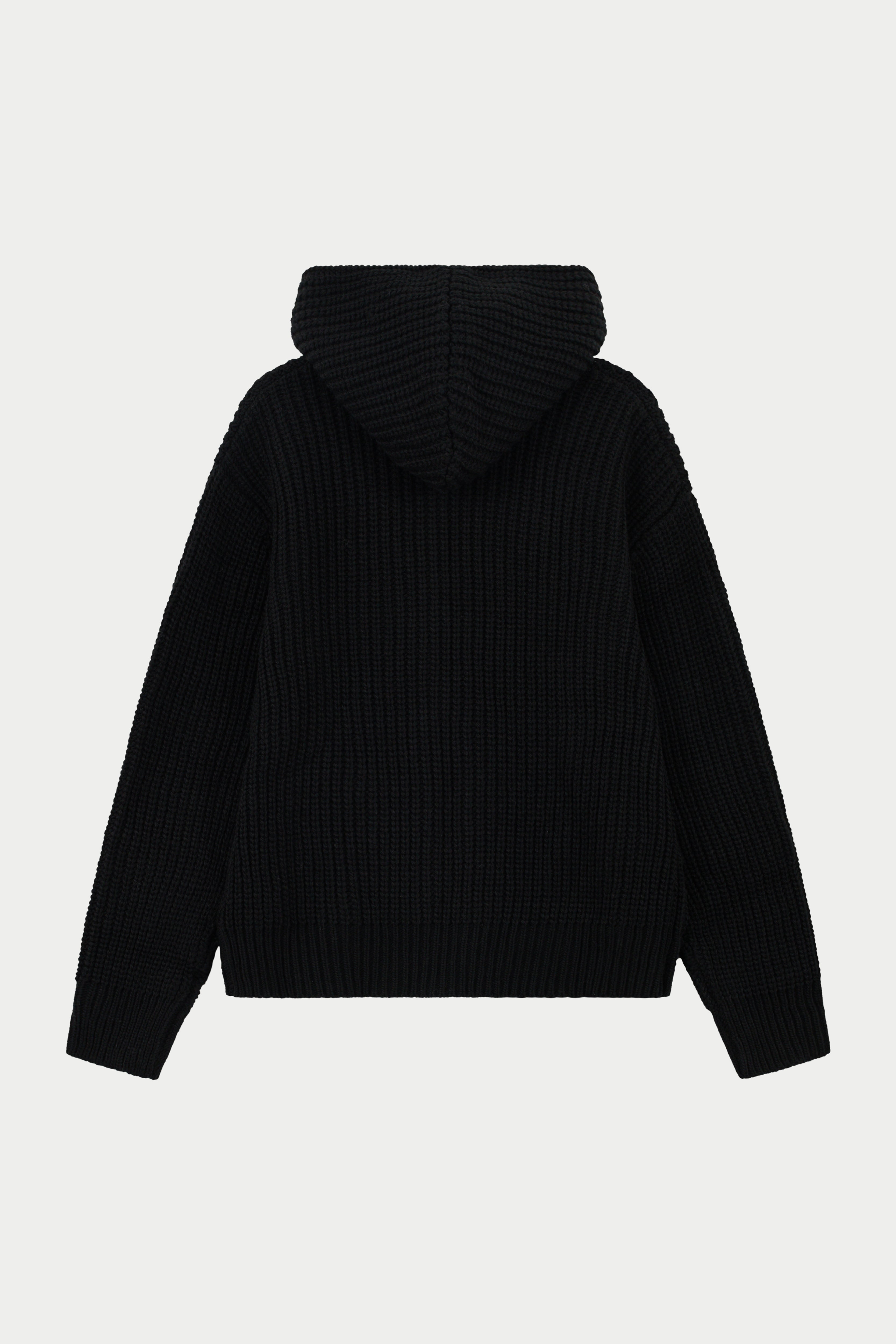 HEAVY RIB KNITTED ZIP THROUGH HOODIE - BLACK – The Couture Club