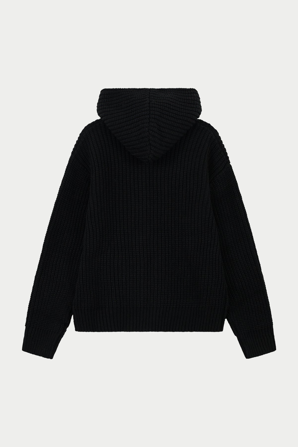 HEAVY RIB KNITTED ZIP THROUGH HOODIE - BLACK