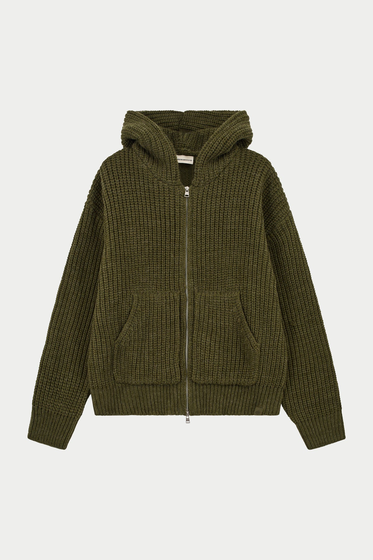 HEAVY RIB KNITTED ZIP THROUGH HOODIE - KHAKI