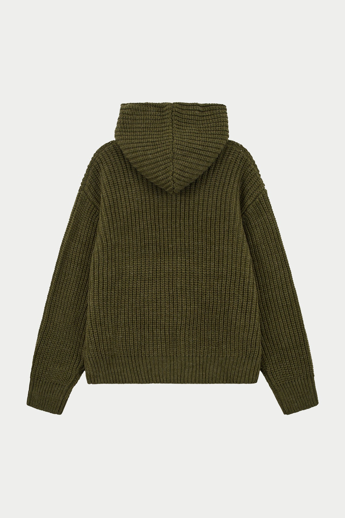 HEAVY RIB KNITTED ZIP THROUGH HOODIE - KHAKI