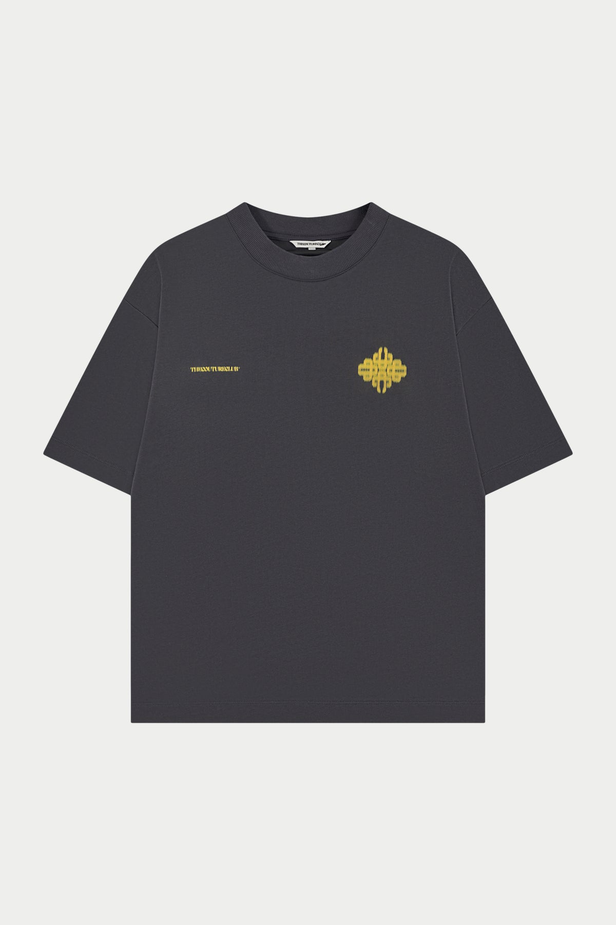 Motion Blurred Emblem T-Shirt in Charcoal/Yellow – front flat lay