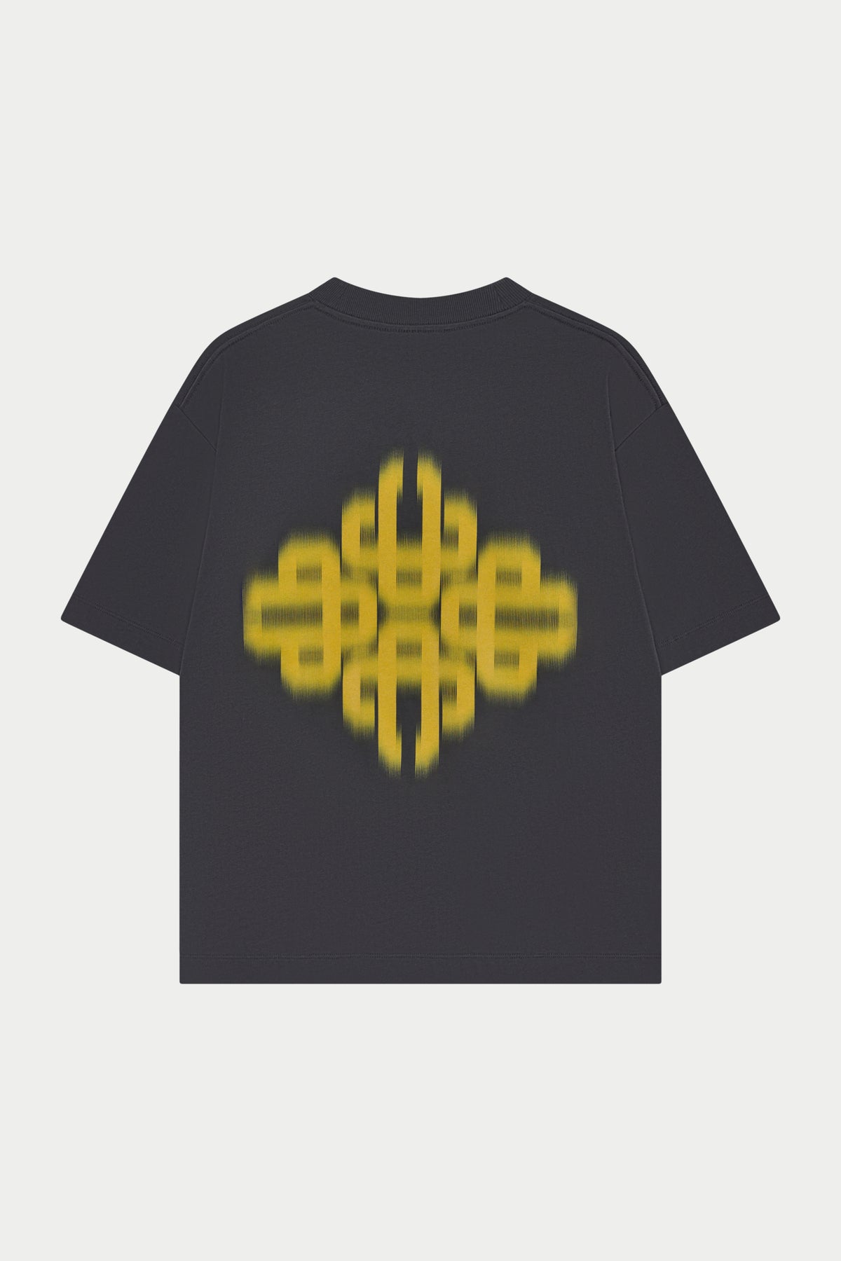 Motion Blurred Emblem T-Shirt in Charcoal/Yellow – back flat lay showing the blurred emblem graphic