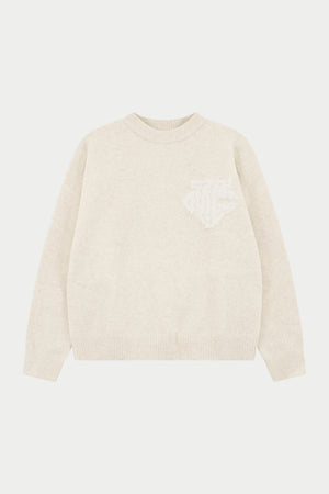 MONOGRAM FLUFFY KNIT CREW - BEIGE