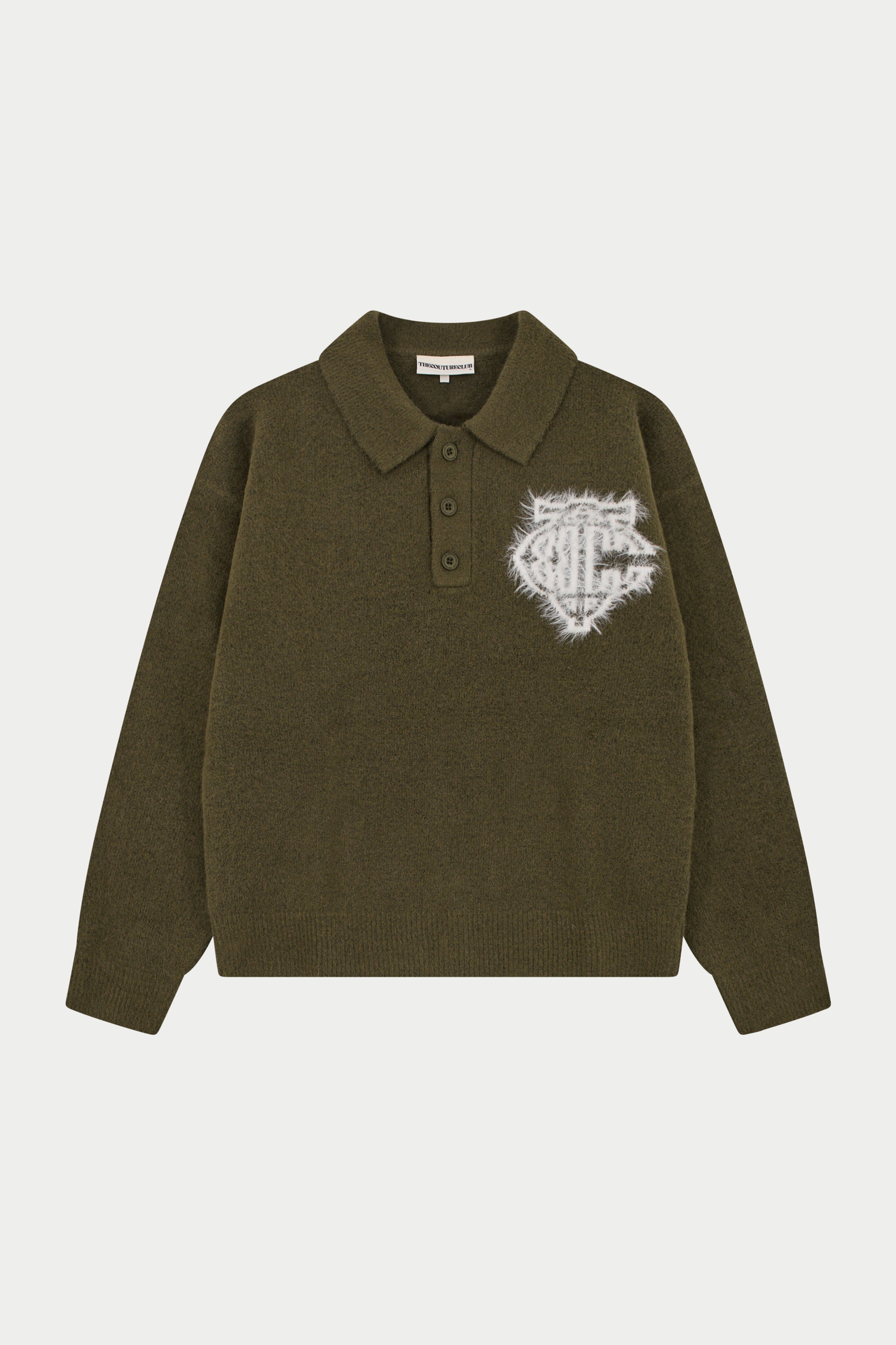 MONOGRAM FLUFFY KNIT POLO - BROWN – The Couture Club