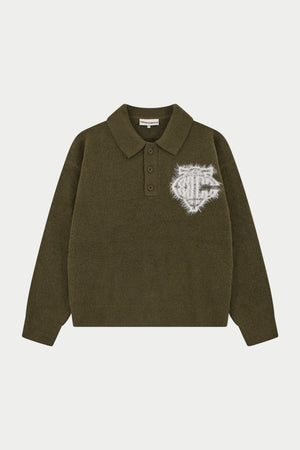 MONOGRAM FLUFFY KNIT POLO - KHAKI