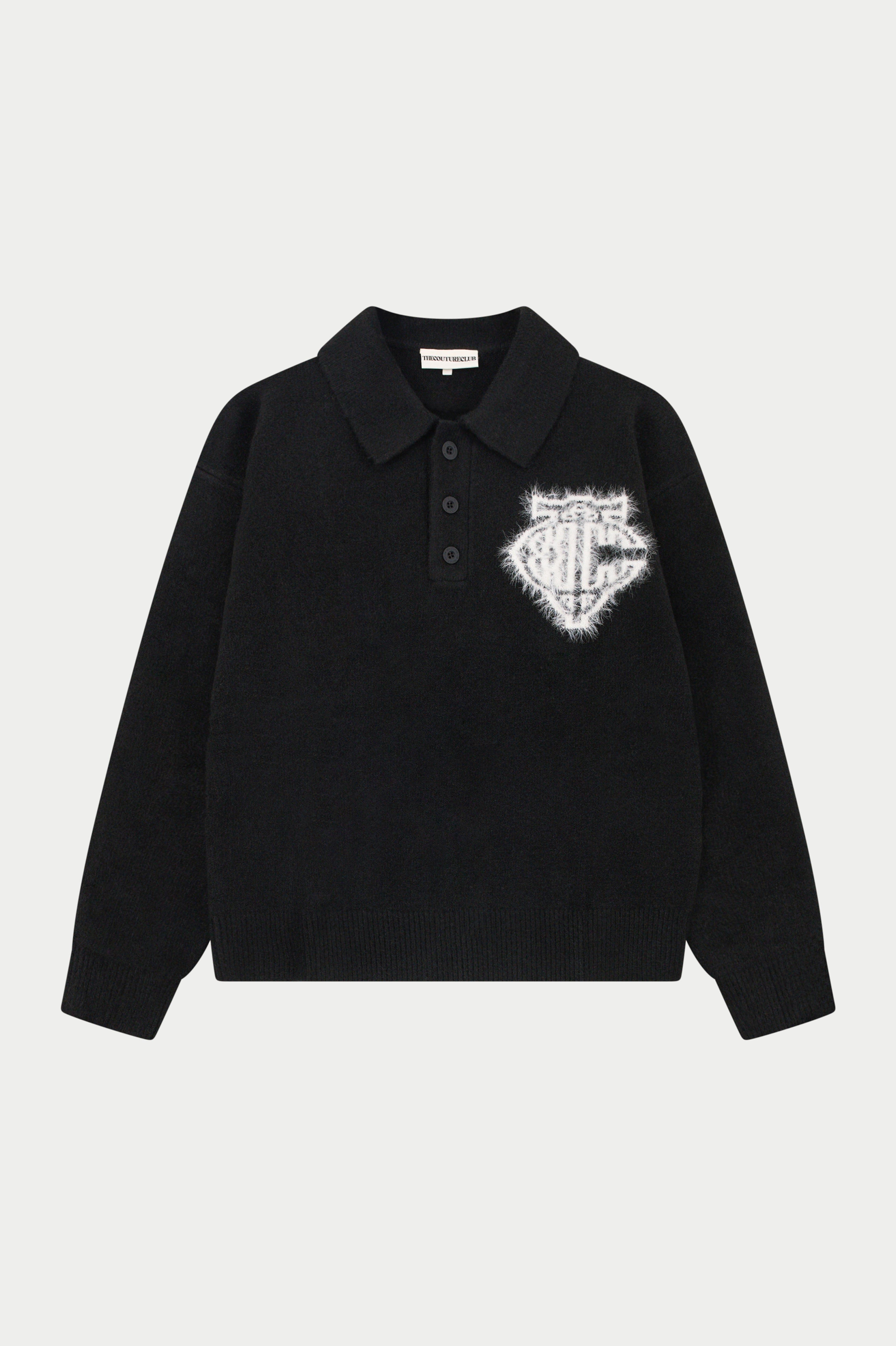 MONOGRAM FLUFFY KNIT POLO - BLACK