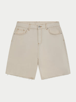 DENIM RAW EDGE SHORTS - ECRU
