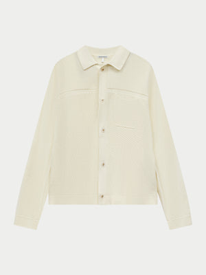 CONTRAST KNIT CROCHET LONG SLEEVE SHIRT - OFF WHITE