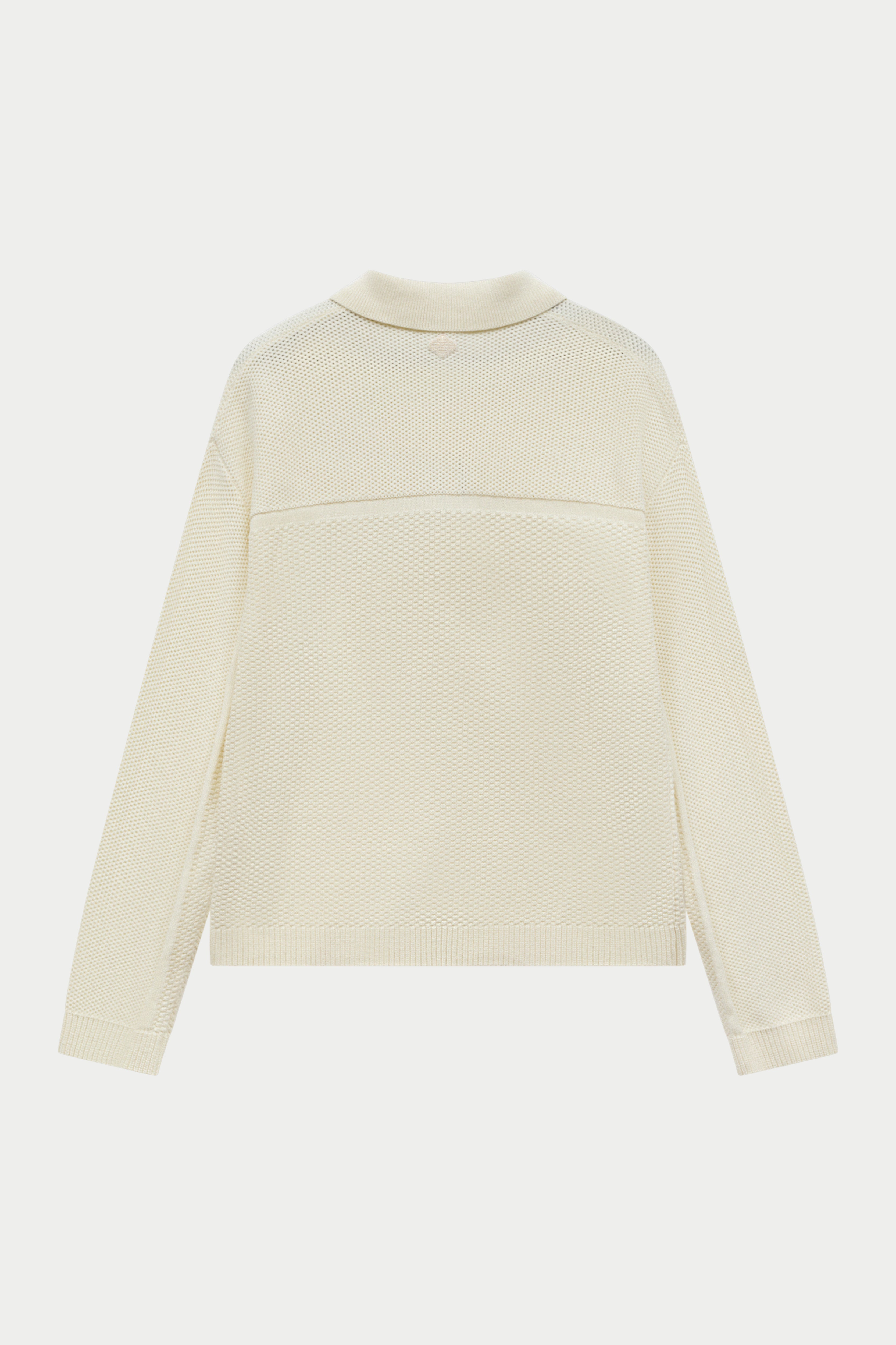 CONTRAST KNIT CROCHET LONG SLEEVE SHIRT - OFF WHITE