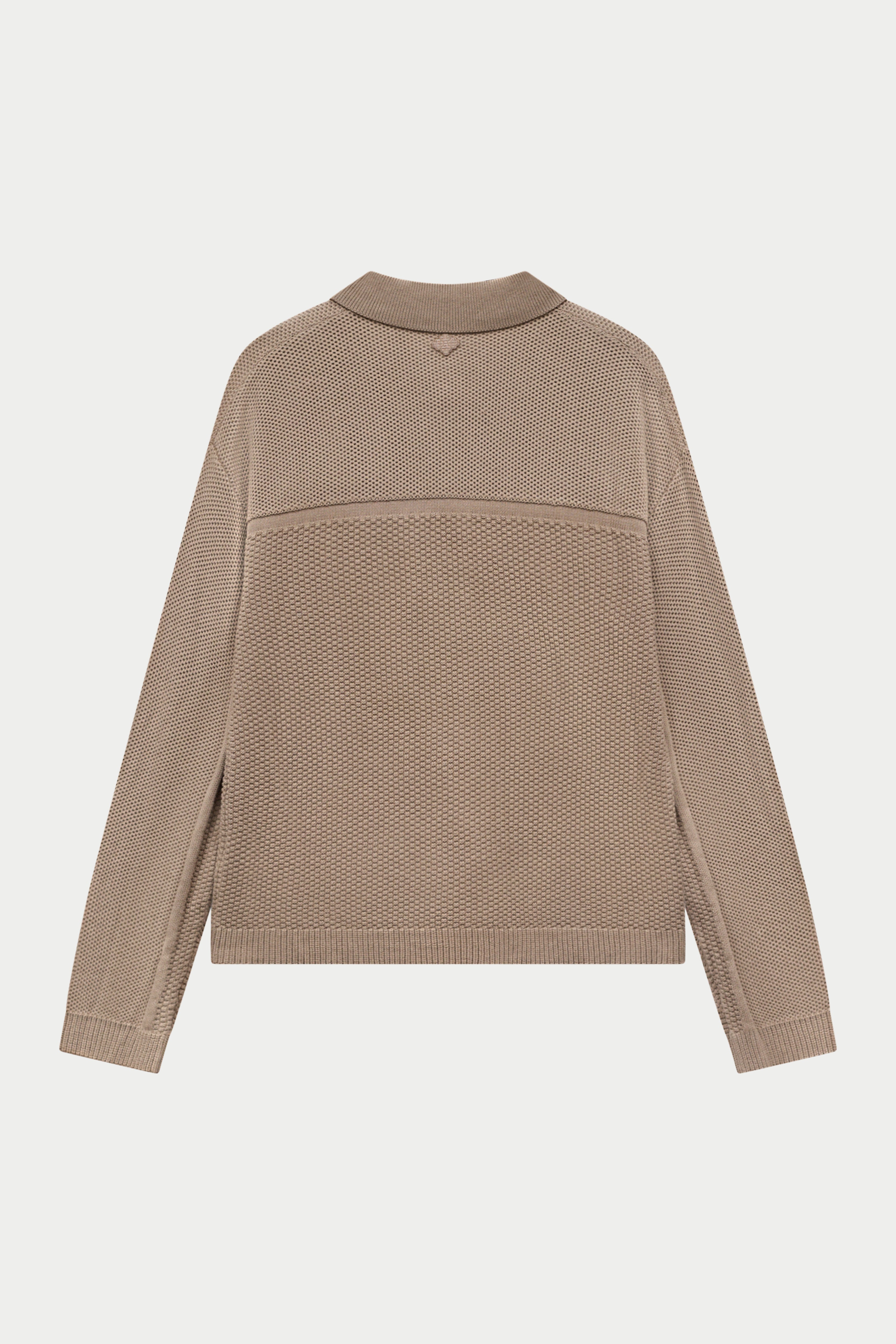 CONTRAST KNIT CROCHET LONG SLEEVE SHIRT - BROWN