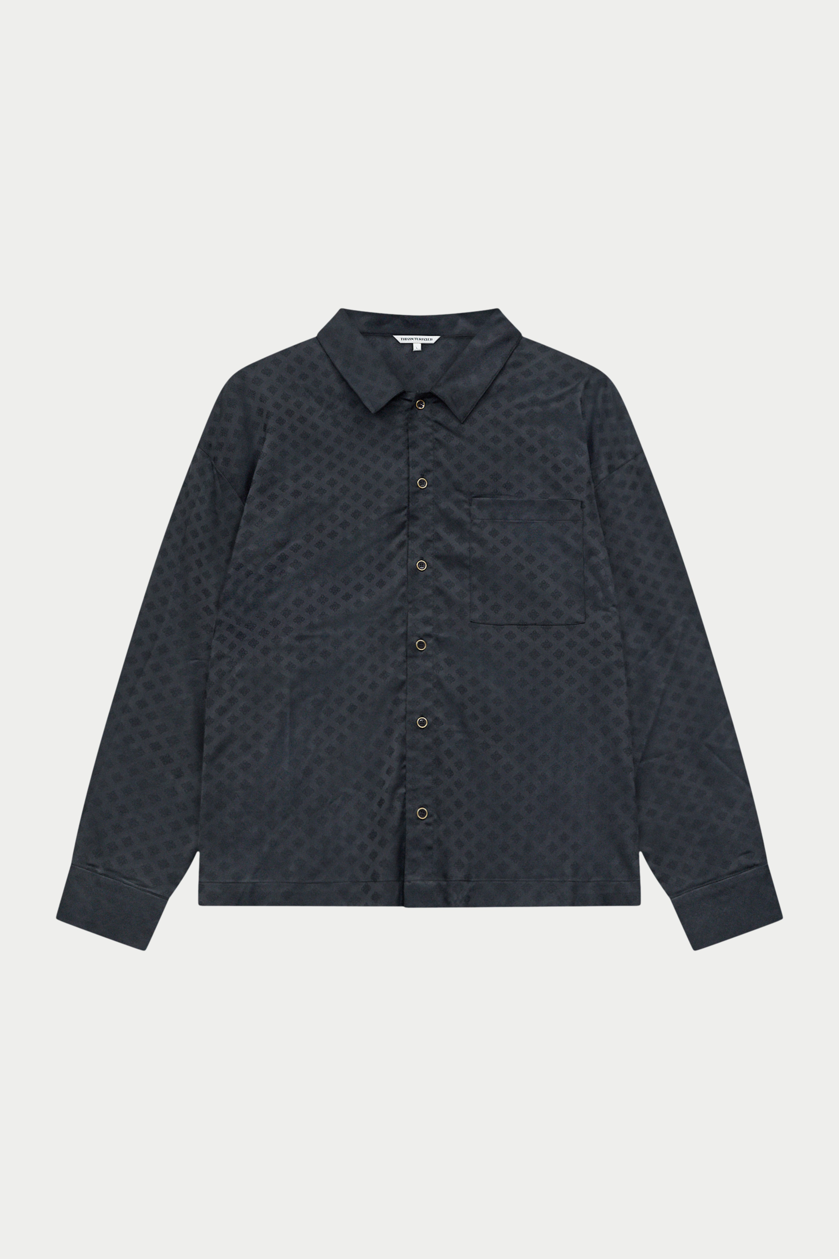 SATIN JACQUARD LONG SLEEVE SHIRT - BLACK