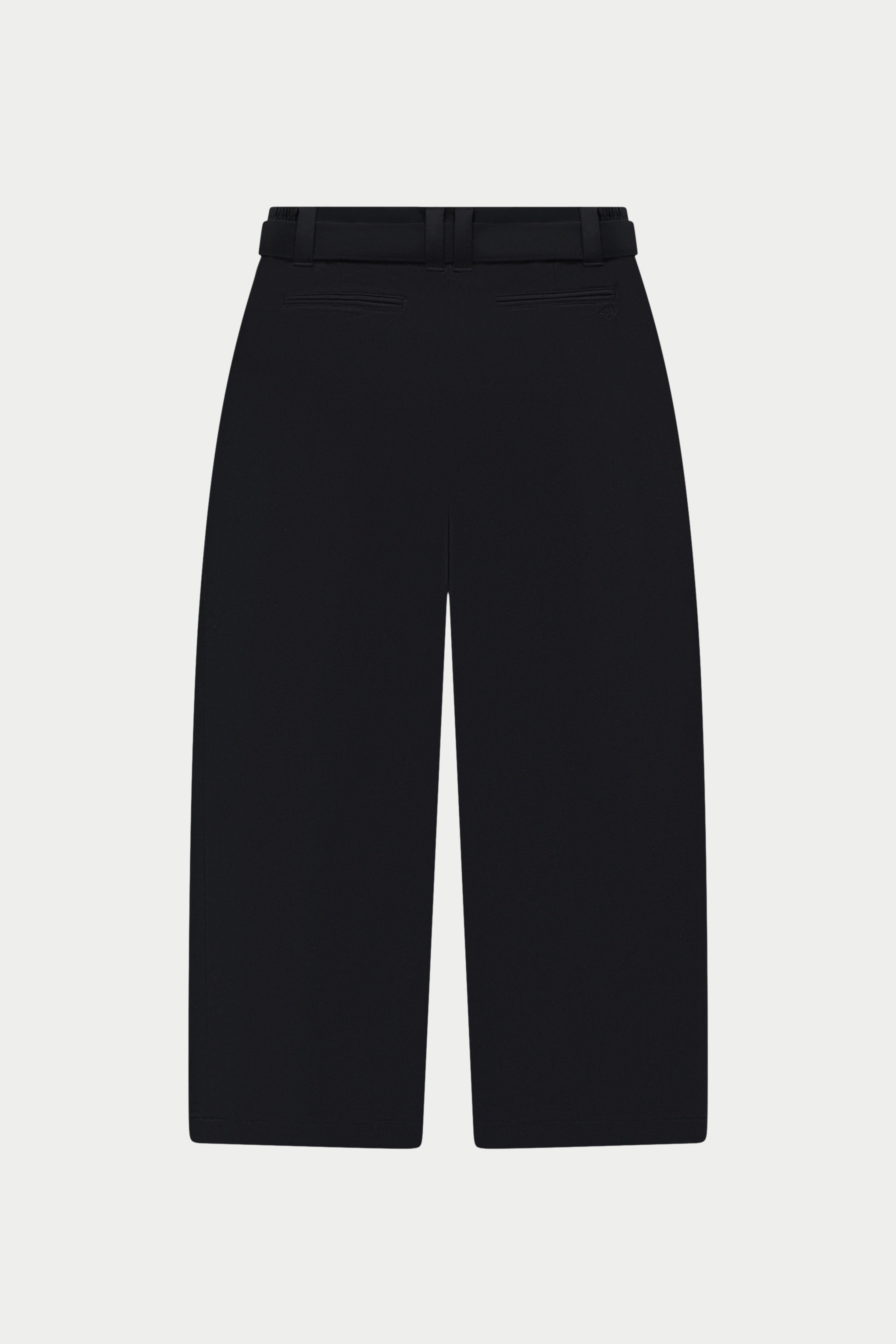 Black tailored trousers on a white background