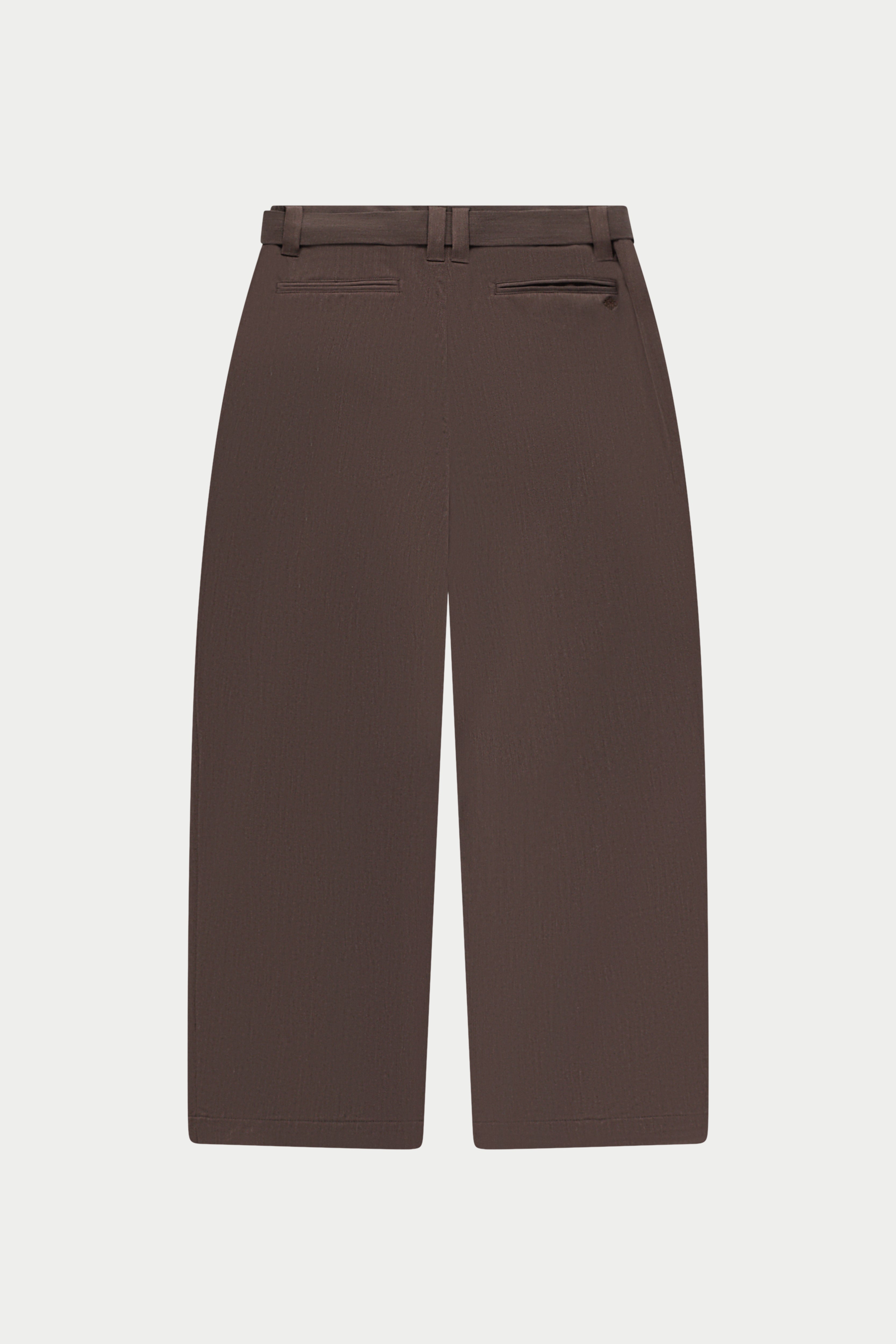 Brown tailored pants on a white background