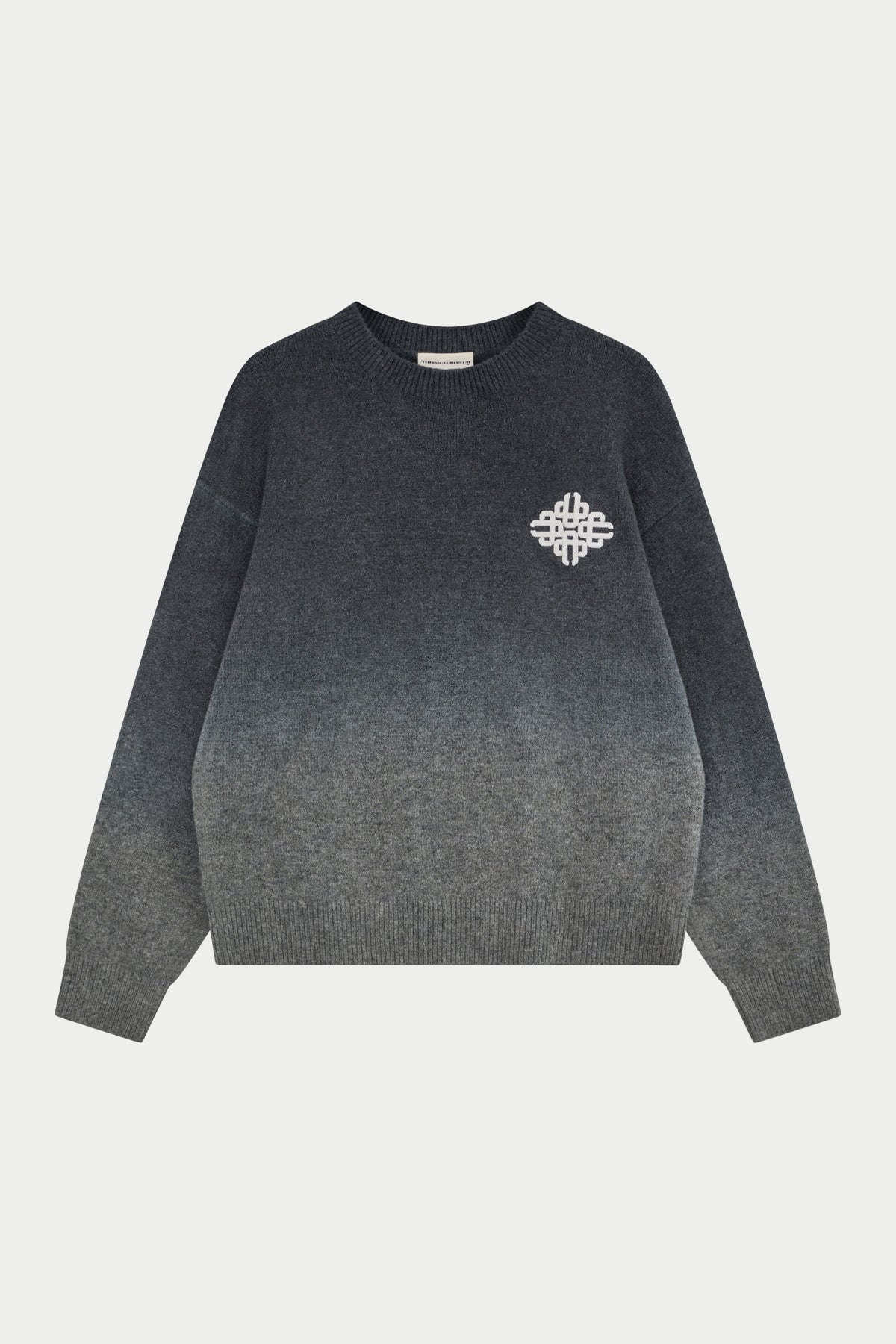 Ombre Knitted Embroidery Crew in Black – front flat lay