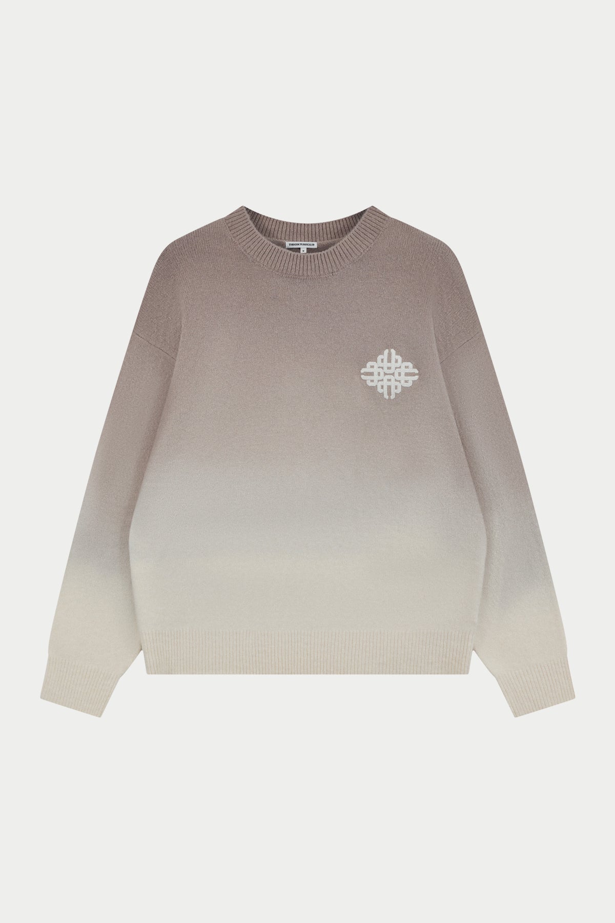 Ombre Knitted Embroidery Crew in Brown – front flat lay
