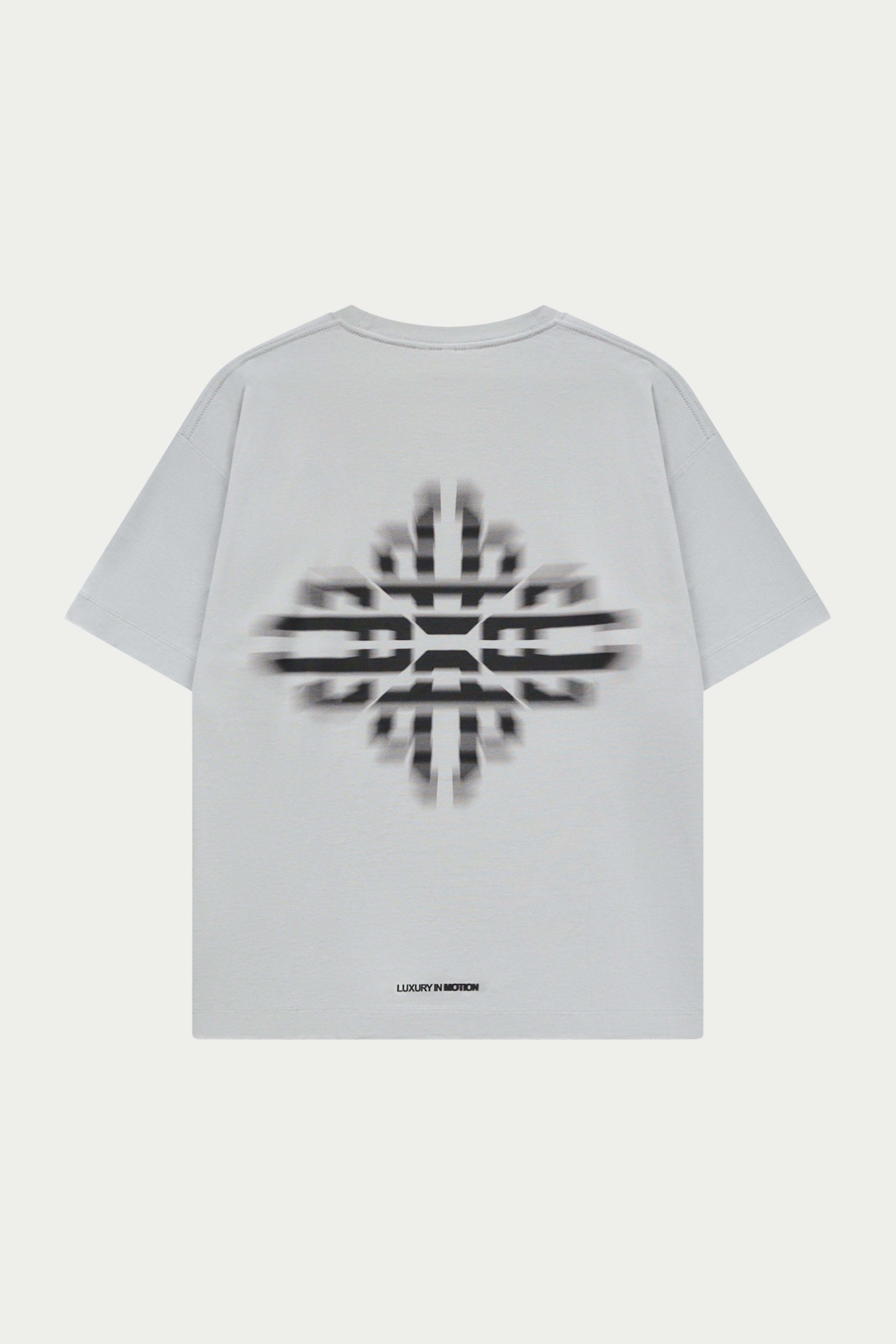 Light grey t-shirt with black logo design on a white background