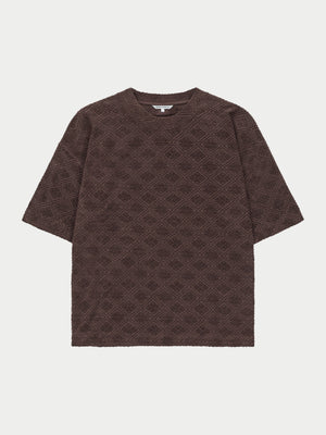 TOWELLING JACQUARD EMBLEM T-SHIRT - BROWN
