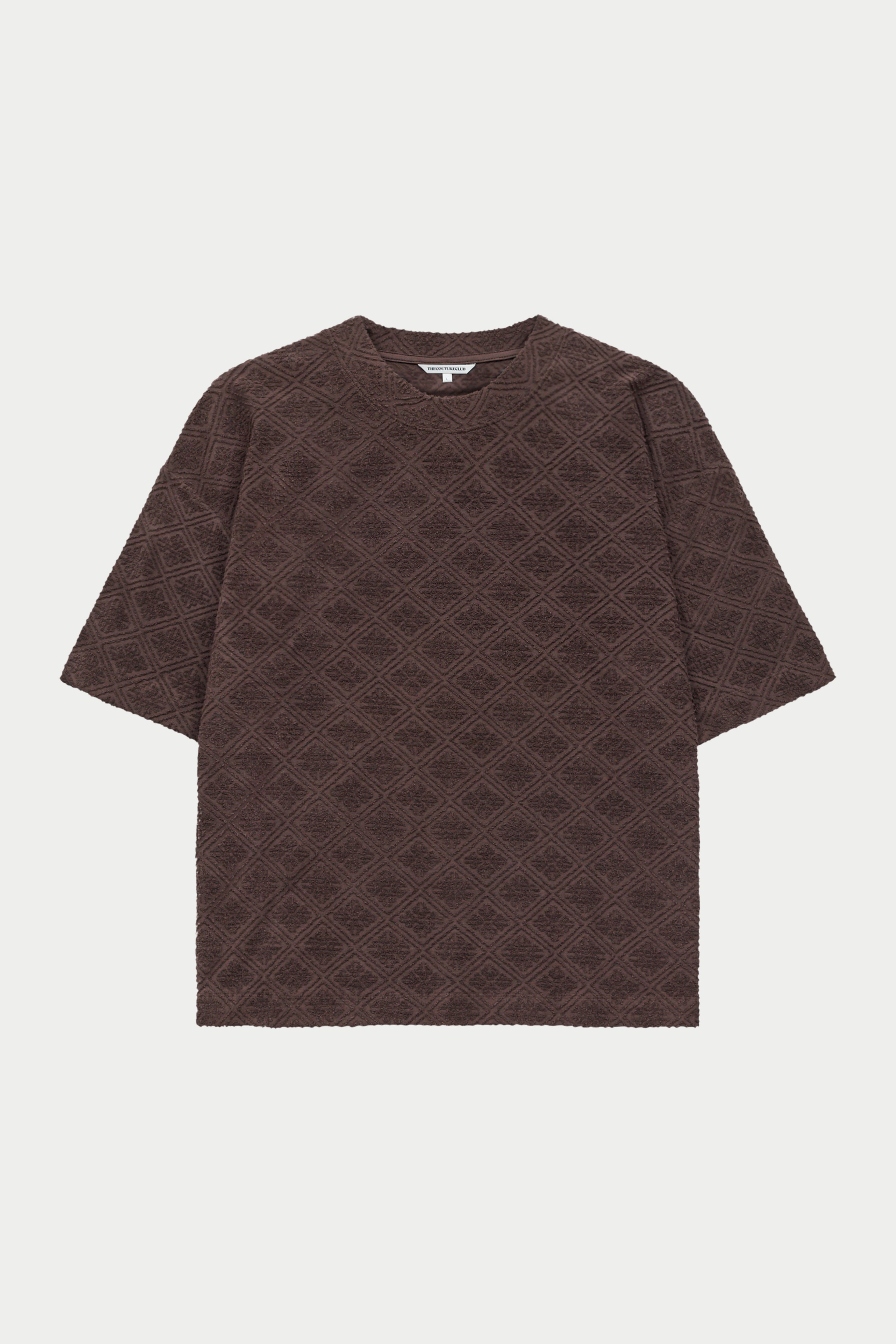 TOWELLING JACQUARD EMBLEM T-SHIRT - BROWN