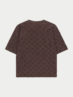 TOWELLING JACQUARD EMBLEM T-SHIRT - BROWN