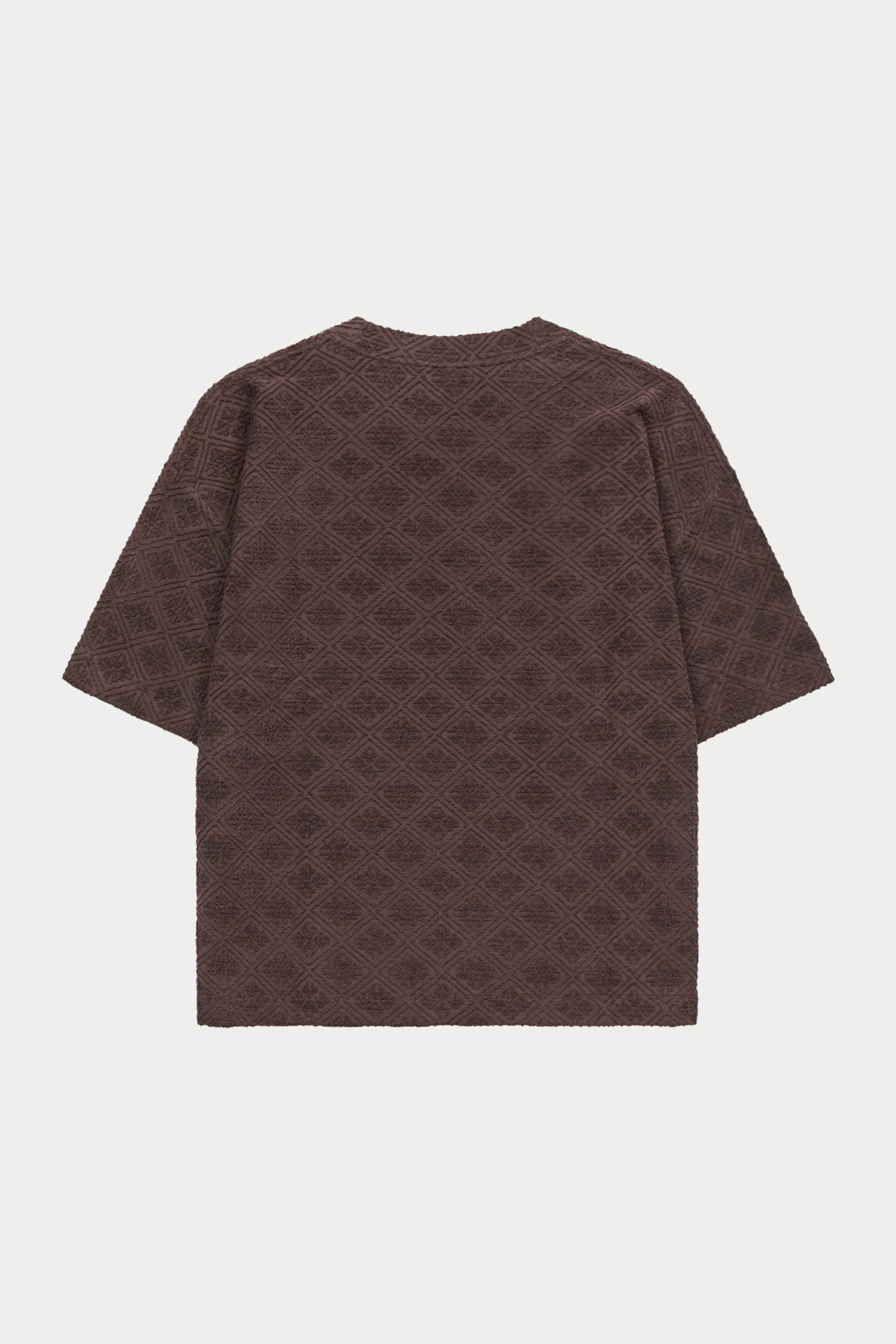 TOWELLING JACQUARD EMBLEM T-SHIRT - BROWN
