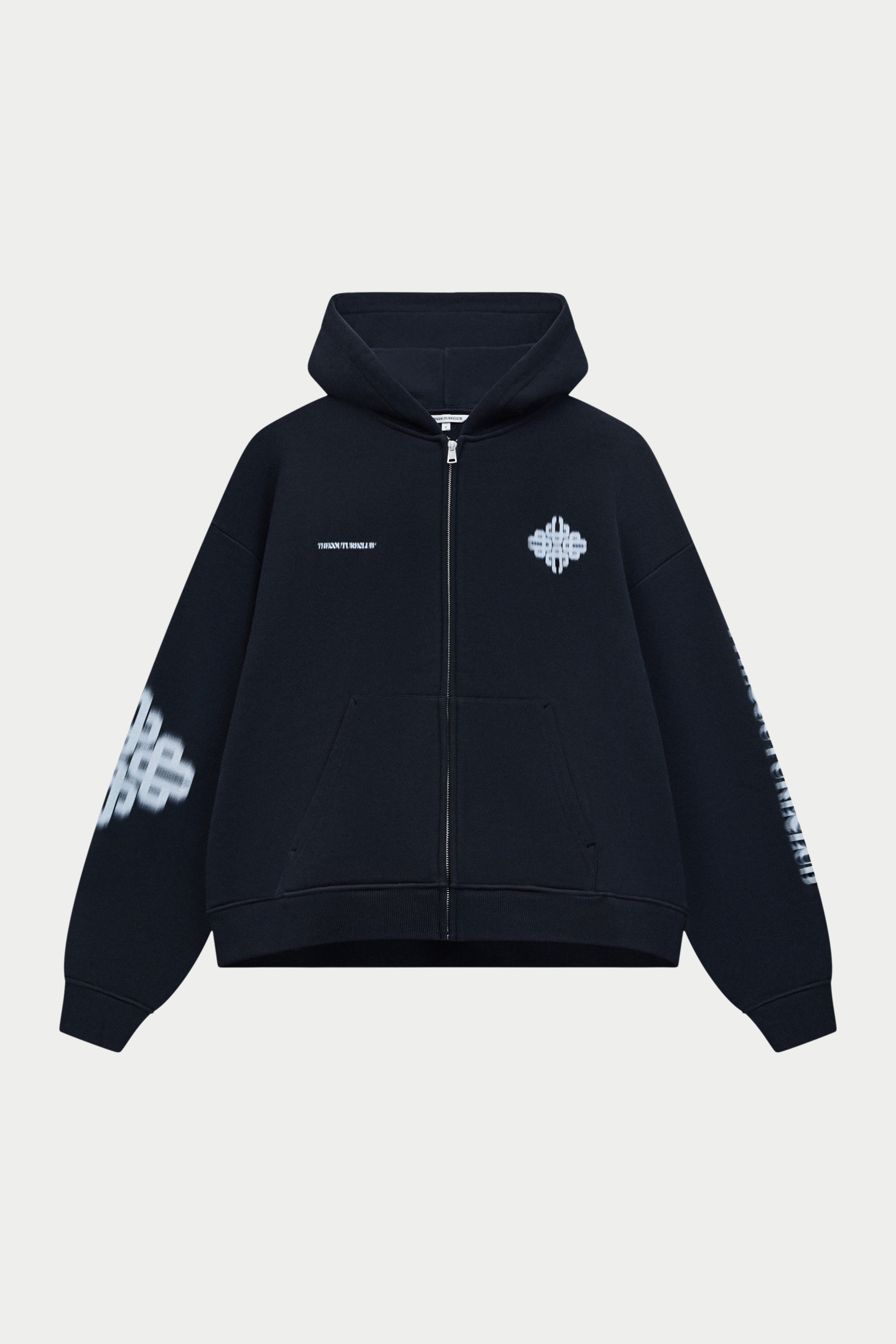 MOTION BLURRED ZIP THROUGH HOODIE - BLACK | The Couture Club