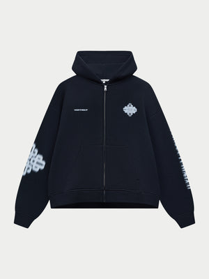 MOTION BLURRED ZIP THROUGH HOODIE - BLACK