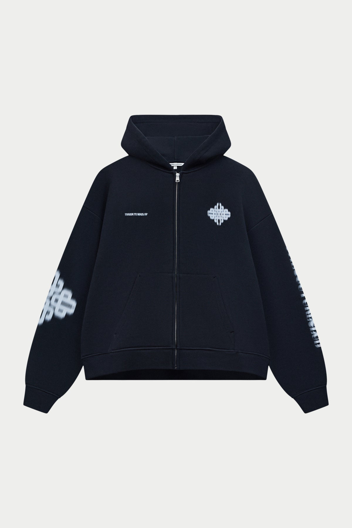 MOTION BLURRED ZIP THROUGH HOODIE - BLACK