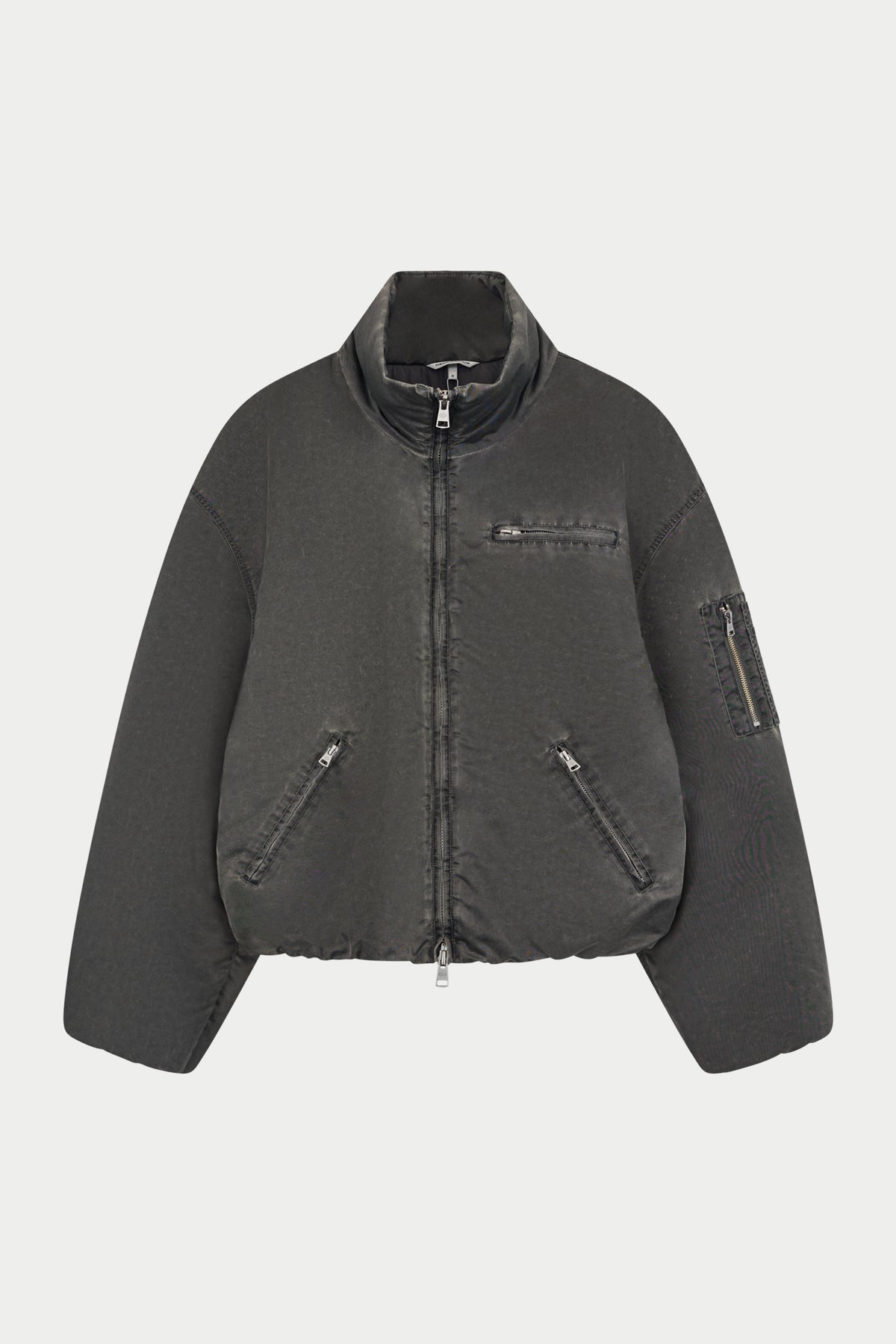 WASHED NYLON PUFFER JACKET - BROWN