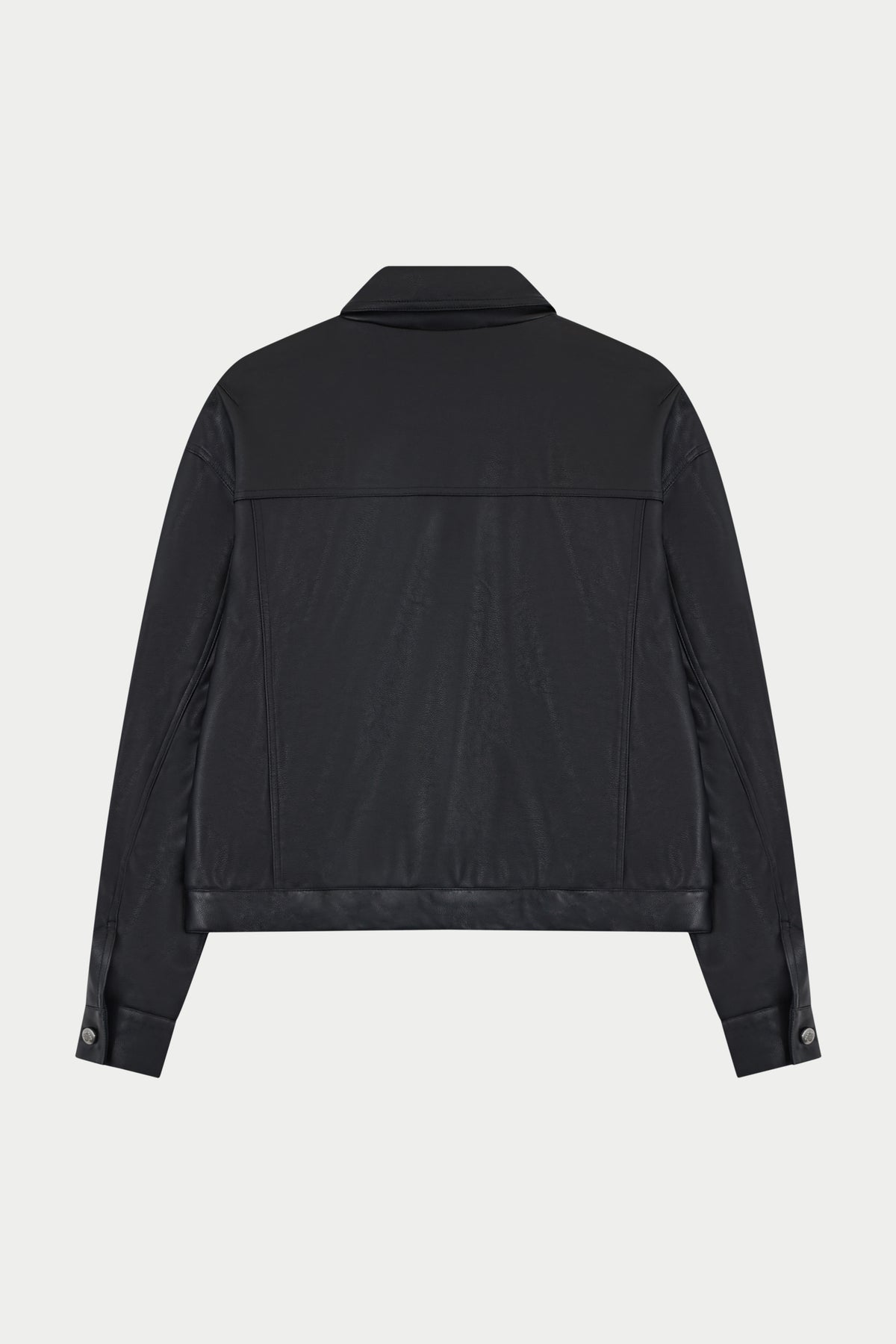 FAUX LEATHER TRUCKER JACKET - BLACK