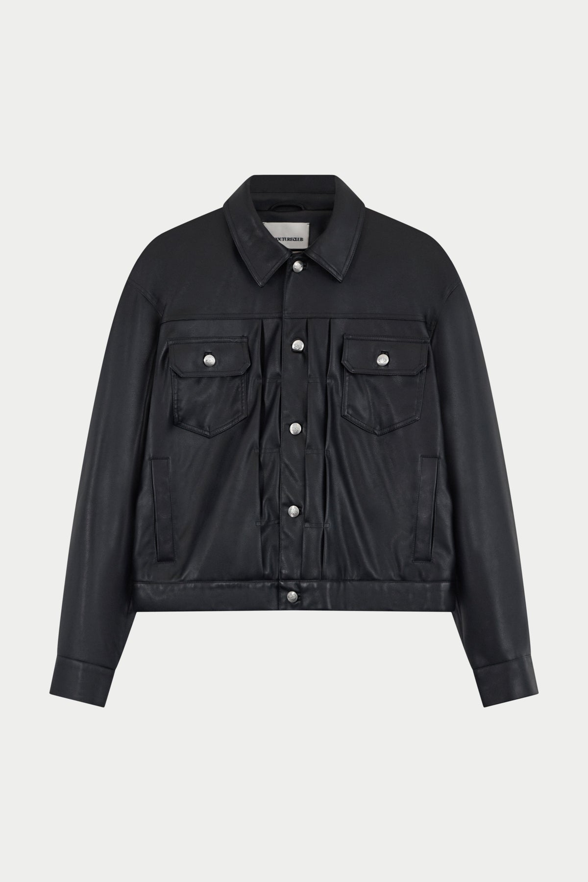 FAUX LEATHER TRUCKER JACKET - BLACK