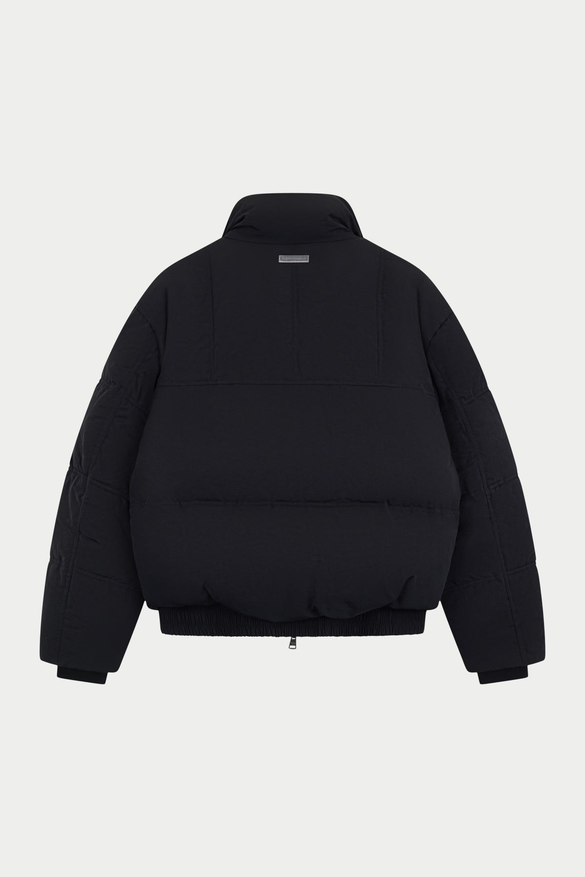 KNITTED PANEL PUFFER COAT - BLACK