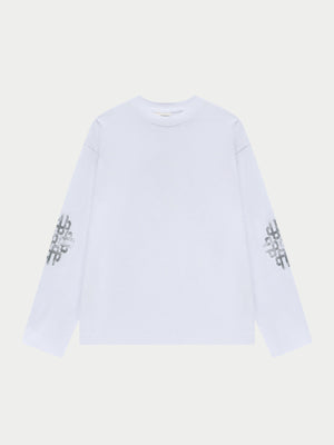 WASHED EMBLEM PRINT LONG SLEEVE T-SHIRT - WHITE