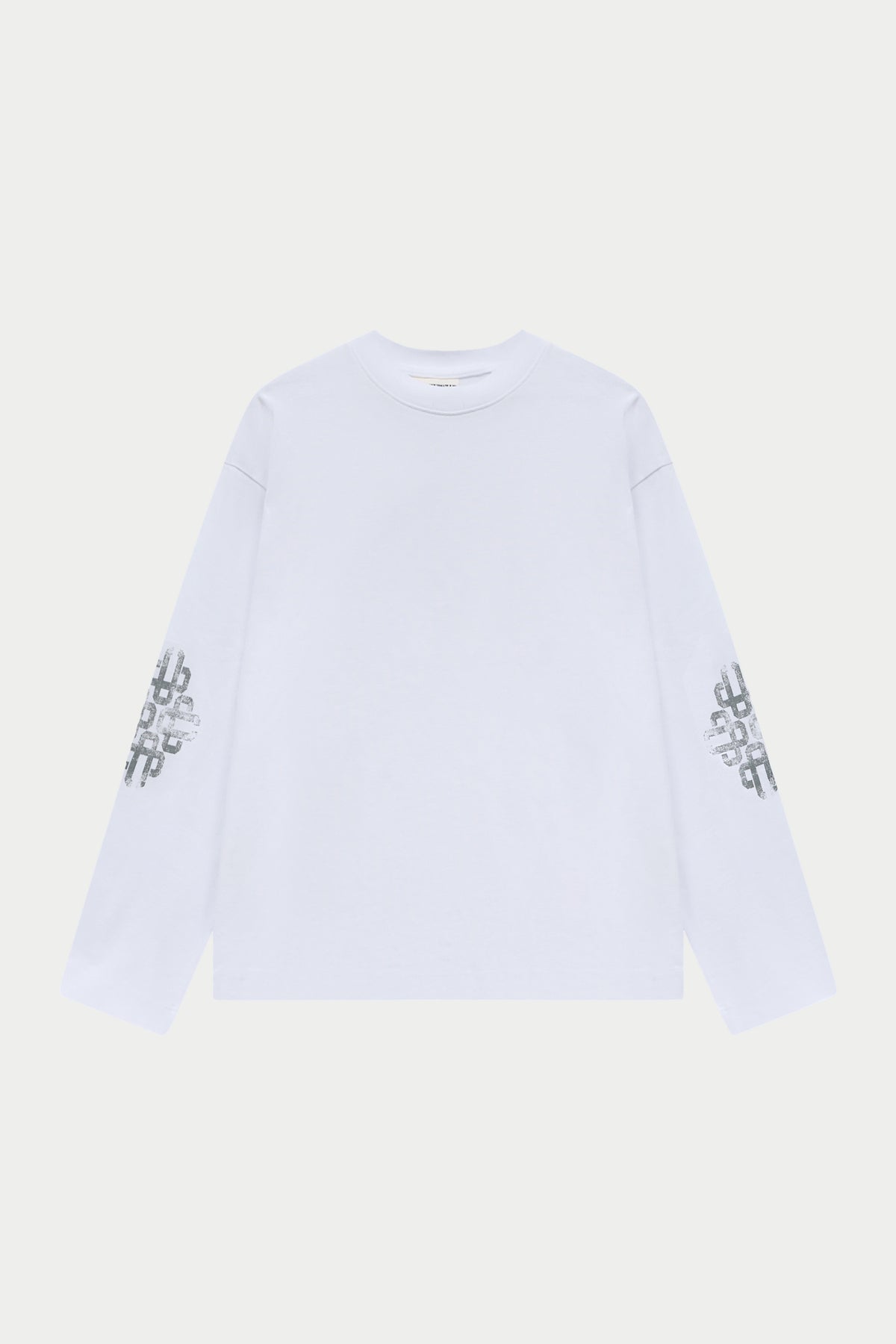 WASHED EMBLEM PRINT LONG SLEEVE T-SHIRT - WHITE