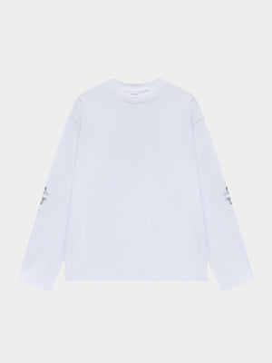 WASHED EMBLEM PRINT LONG SLEEVE T-SHIRT - WHITE