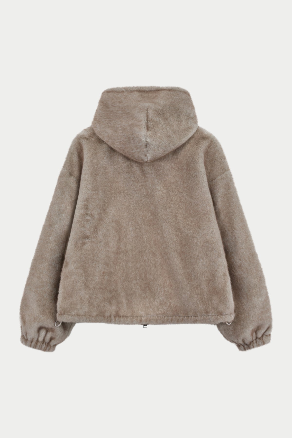 Faux Fur Hooded Jacket in Beige – back flat lay