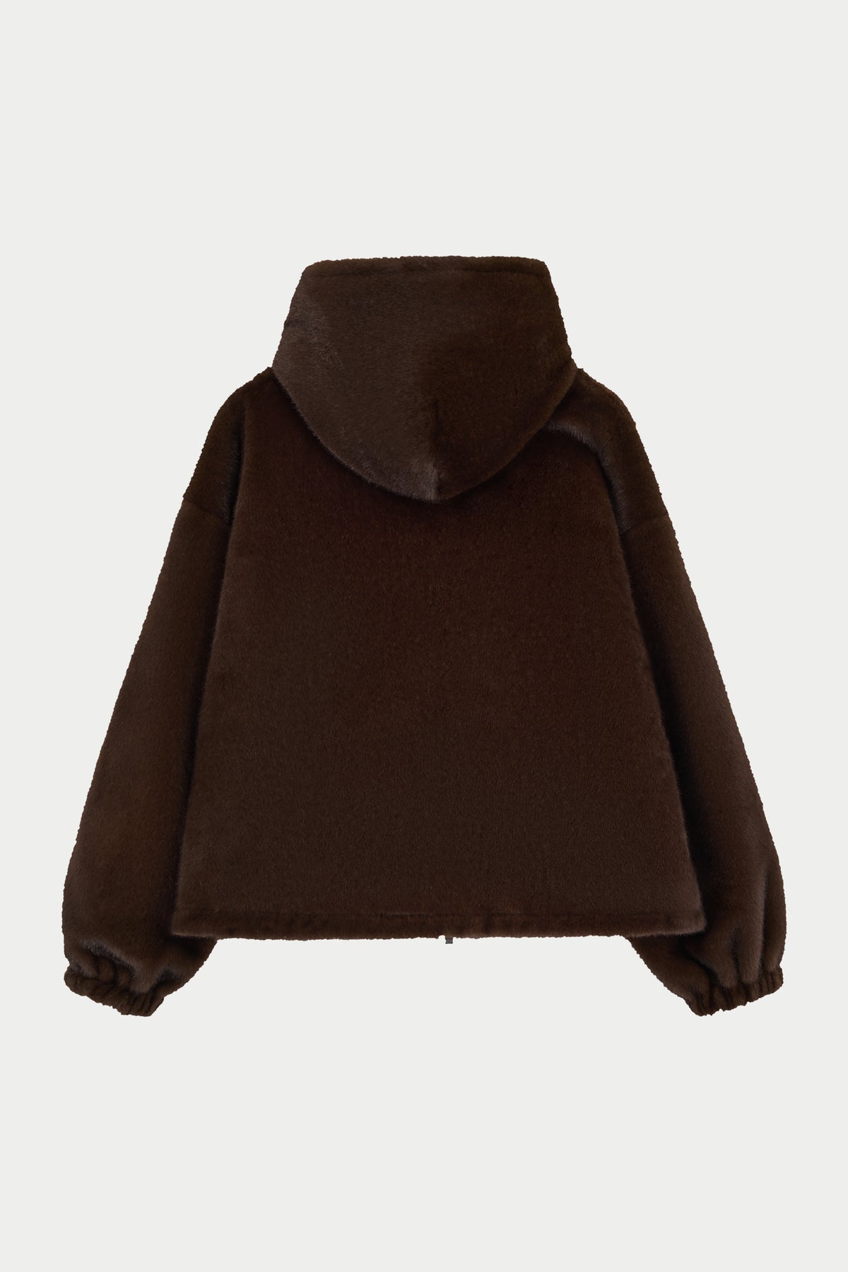 Faux Fur Hooded Jacket in Chocolate – back flat lay
