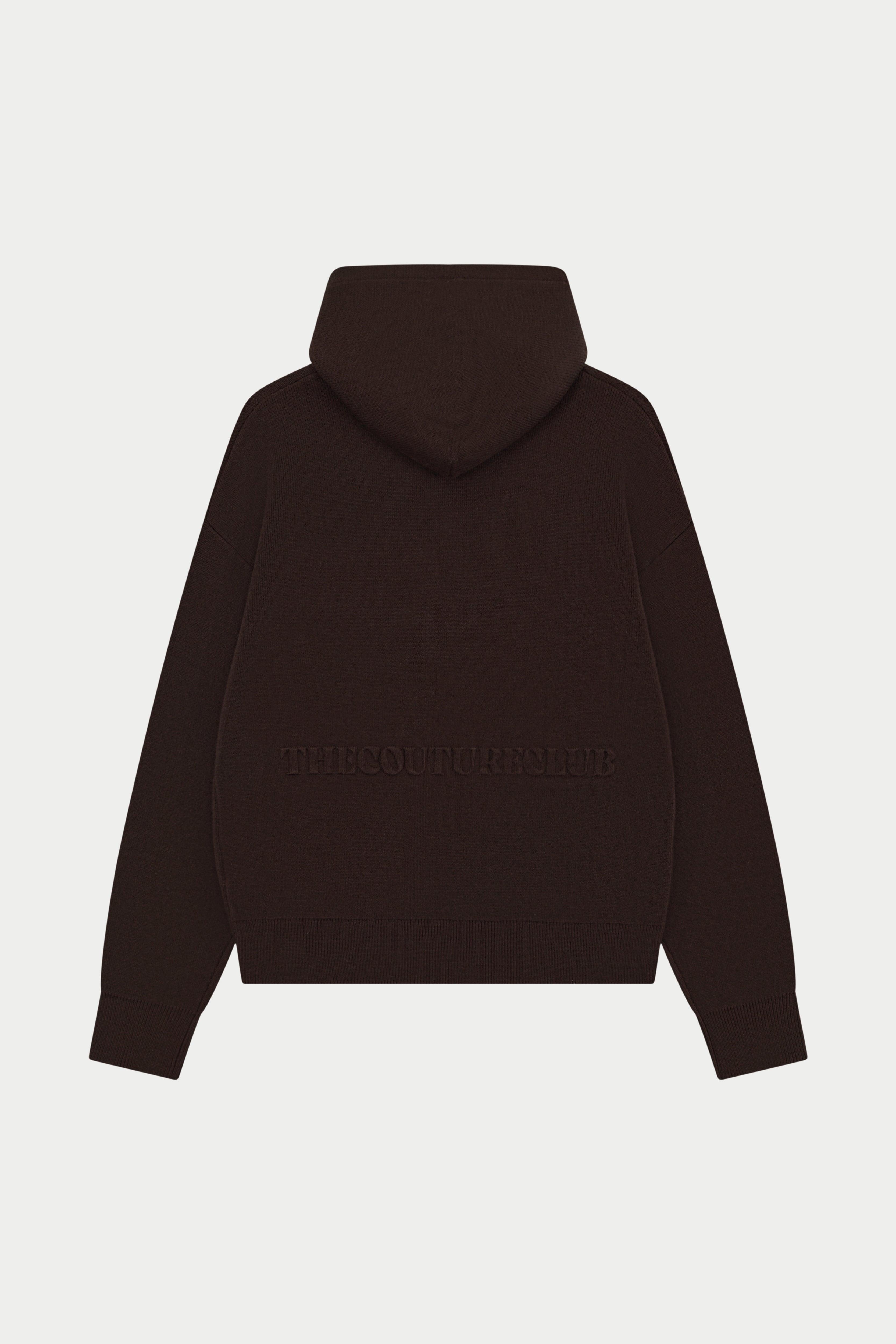 COMPACT KNIT COPYRIGHT HOODIE - BROWN