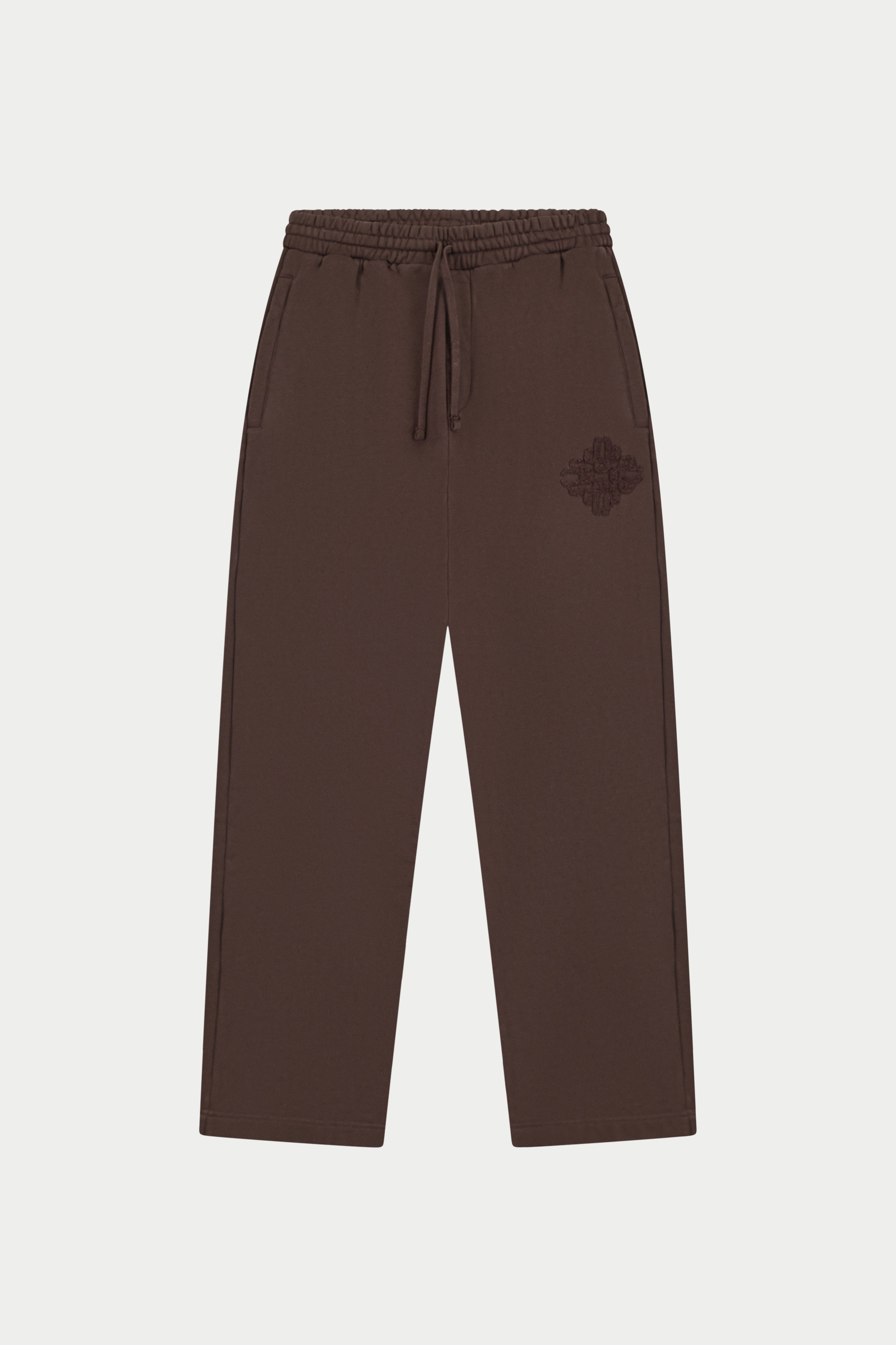 DISTRESSED EMBLEM APPLIQUE JOGGERS - BROWN